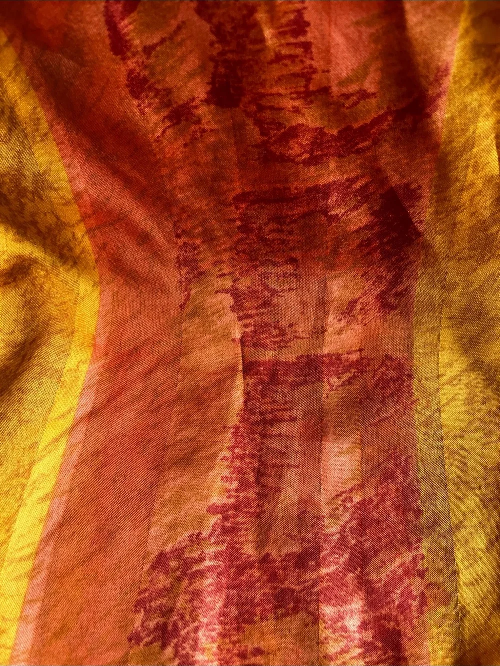 Vibrant Yellow & Burnt Orange Satin Scarf - Picture 2 of 5